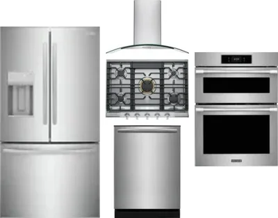 5 Piece Package Includes Refrigerator, Cooktop, Wall Oven, Hood And Dishwasher