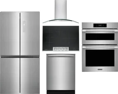 5 Piece Package Includes Refrigerator, Cooktop, Wall Oven, Hood And Dishwasher