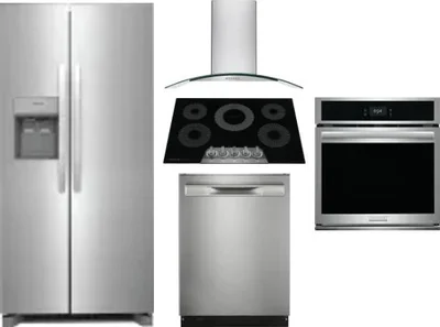 5 Piece Package Includes Refrigerator, Cooktop, Wall Oven, Hood And Dishwasher