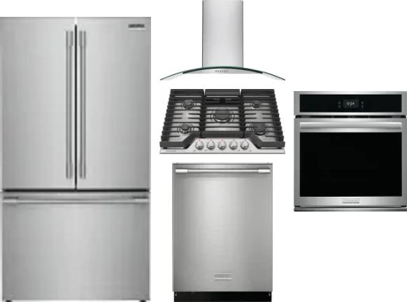 5 Piece Package Includes Refrigerator, Cooktop, Wall Oven, Hood And Dishwasher
