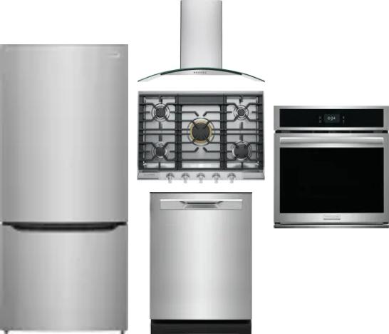 5 Piece Package Includes Refrigerator, Cooktop, Wall Oven, Hood And Dishwasher