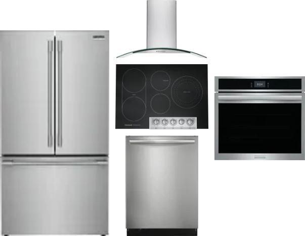 5 Piece Package Includes Refrigerator, Cooktop, Wall Oven, Hood And Dishwasher