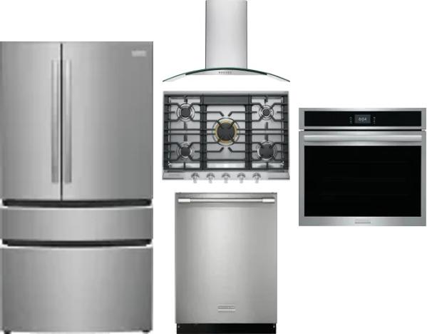 5 Piece Package Includes Refrigerator, Cooktop, Wall Oven, Hood And Dishwasher