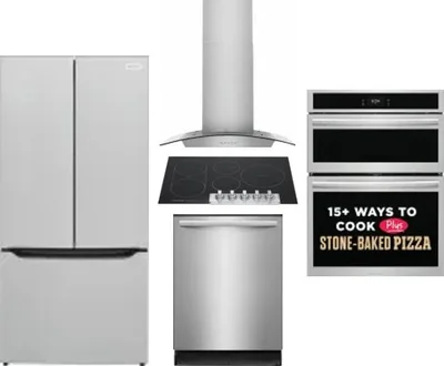 5 Piece Package Includes Refrigerator, Cooktop, Wall Oven, Hood And Dishwasher