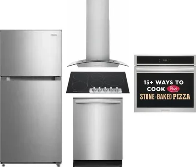 5 Piece Package Includes Refrigerator, Cooktop, Wall Oven, Hood And Dishwasher