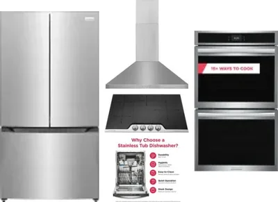 5 Piece Package Includes Refrigerator, Cooktop, Wall Oven, Hood And Dishwasher