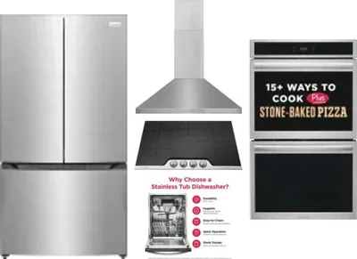 5 Piece Package Includes Refrigerator, Cooktop, Wall Oven, Hood And Dishwasher