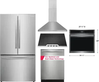 5 Piece Package Includes Refrigerator, Cooktop, Wall Oven, Hood And Dishwasher