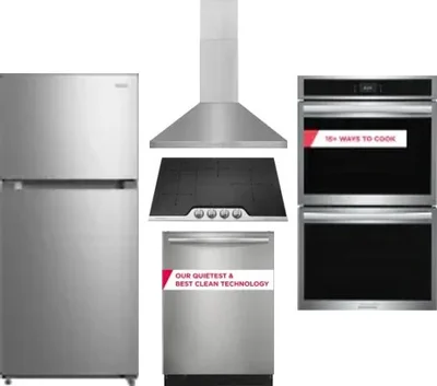 5 Piece Package Includes Refrigerator, Cooktop, Wall Oven, Hood And Dishwasher