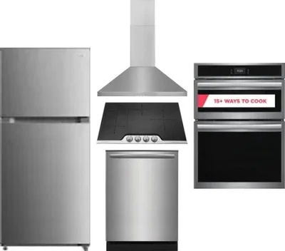 5 Piece Package Includes Refrigerator, Cooktop, Wall Oven, Hood And Dishwasher