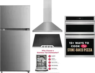 5 Piece Package Includes Refrigerator, Cooktop, Wall Oven, Hood And Dishwasher
