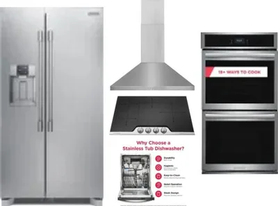 5 Piece Package Includes Refrigerator, Cooktop, Wall Oven, Hood And Dishwasher
