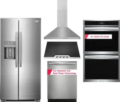 5 Piece Package Includes Refrigerator, Cooktop, Wall Oven, Hood And Dishwasher