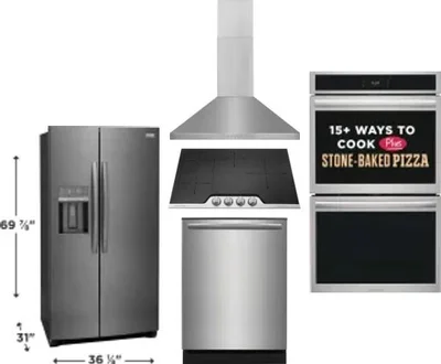 5 Piece Package Includes Refrigerator, Cooktop, Wall Oven, Hood And Dishwasher