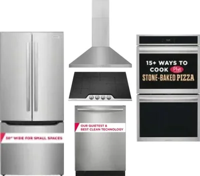 5 Piece Package Includes Refrigerator, Cooktop, Wall Oven, Hood And Dishwasher