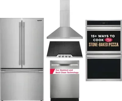 5 Piece Package Includes Refrigerator, Cooktop, Wall Oven, Hood And Dishwasher