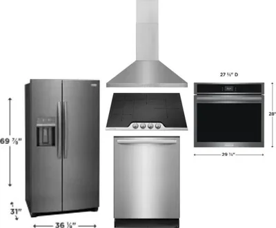 5 Piece Package Includes Refrigerator, Cooktop, Wall Oven, Hood And Dishwasher