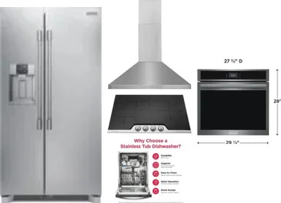 5 Piece Package Includes Refrigerator, Cooktop, Wall Oven, Hood And Dishwasher