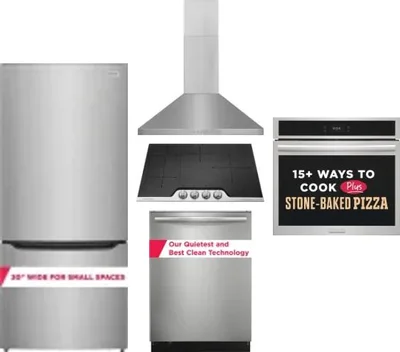 5 Piece Package Includes Refrigerator, Cooktop, Wall Oven, Hood And Dishwasher