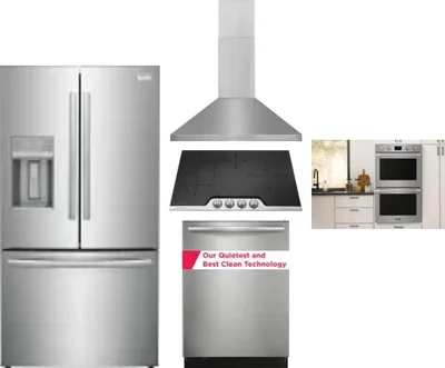 5 Piece Package Includes Refrigerator, Cooktop, Wall Oven, Hood And Dishwasher
