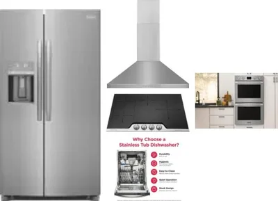 5 Piece Package Includes Refrigerator, Cooktop, Wall Oven, Hood And Dishwasher