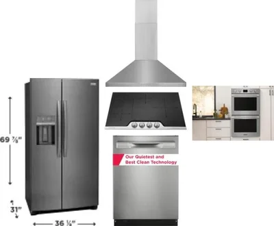 5 Piece Package Includes Refrigerator, Cooktop, Wall Oven, Hood And Dishwasher