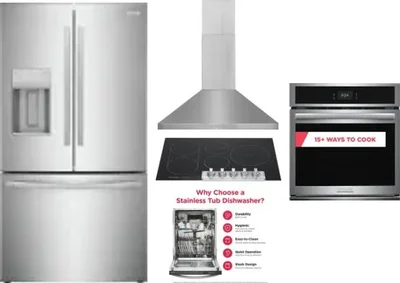 5 Piece Package Includes Refrigerator, Cooktop, Wall Oven, Hood And Dishwasher