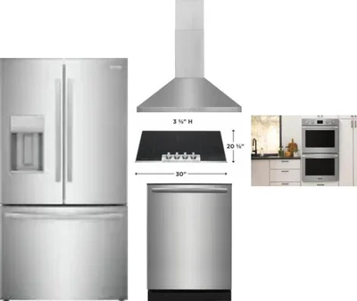 5 Piece Package Includes Refrigerator, Cooktop, Wall Oven, Hood And Dishwasher