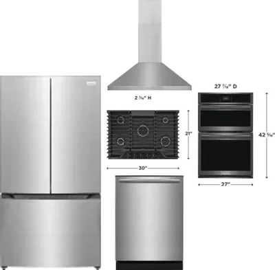 5 Piece Package Includes Refrigerator, Cooktop, Wall Oven, Hood And Dishwasher