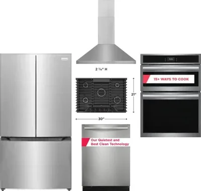 5 Piece Package Includes Refrigerator, Cooktop, Wall Oven, Hood And Dishwasher