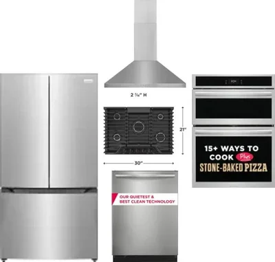 5 Piece Package Includes Refrigerator, Cooktop, Wall Oven, Hood And Dishwasher