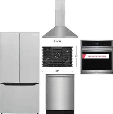 5 Piece Package Includes Refrigerator, Cooktop, Wall Oven, Hood And Dishwasher