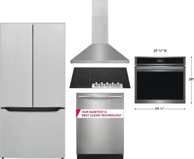 5 Piece Package Includes Refrigerator, Cooktop, Wall Oven, Hood And Dishwasher