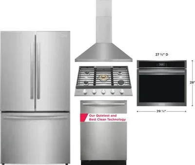 5 Piece Package Includes Refrigerator, Cooktop, Wall Oven, Hood And Dishwasher