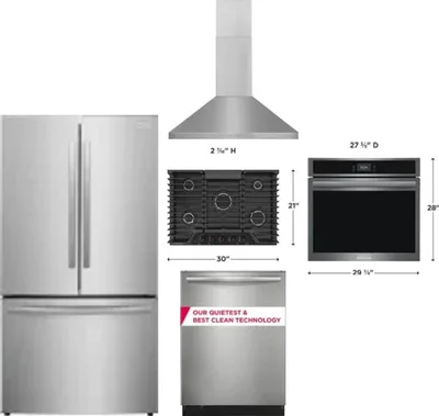 5 Piece Package Includes Refrigerator, Cooktop, Wall Oven, Hood And Dishwasher