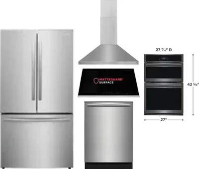5 Piece Package Includes Refrigerator, Cooktop, Wall Oven, Hood And Dishwasher