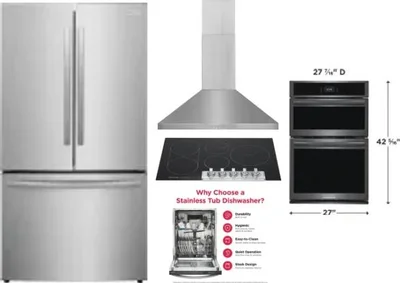 5 Piece Package Includes Refrigerator, Cooktop, Wall Oven, Hood And Dishwasher