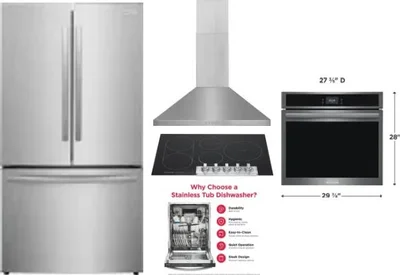 5 Piece Package Includes Refrigerator, Cooktop, Wall Oven, Hood And Dishwasher