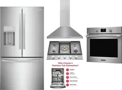 5 Piece Package Includes Refrigerator, Cooktop, Wall Oven, Hood And Dishwasher