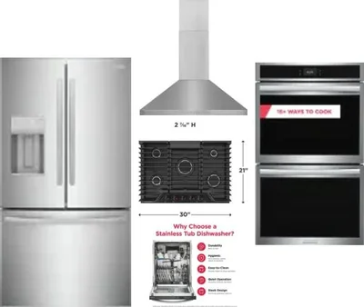5 Piece Package Includes Refrigerator, Cooktop, Wall Oven, Hood And Dishwasher