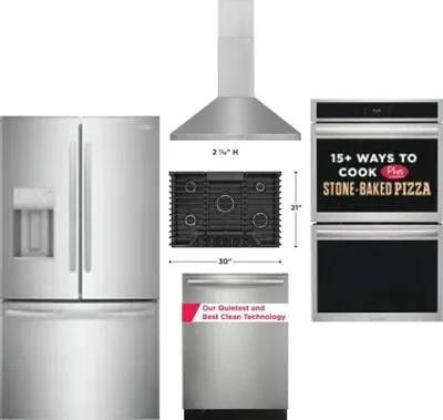 5 Piece Package Includes Refrigerator, Cooktop, Wall Oven, Hood And Dishwasher