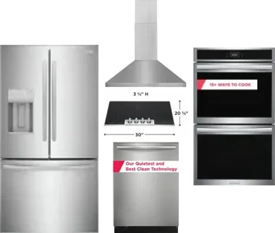 5 Piece Package Includes Refrigerator, Cooktop, Wall Oven, Hood And Dishwasher