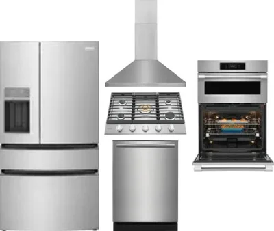 5 Piece Package Includes Refrigerator, Cooktop, Wall Oven, Hood And Dishwasher