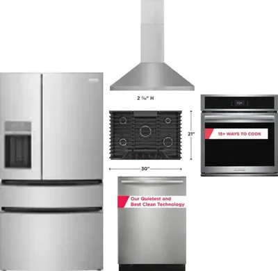 5 Piece Package Includes Refrigerator, Cooktop, Wall Oven, Hood And Dishwasher