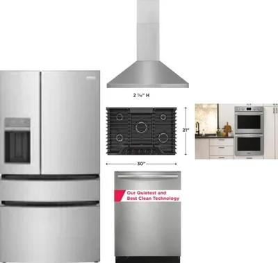 5 Piece Package Includes Refrigerator, Cooktop, Wall Oven, Hood And Dishwasher