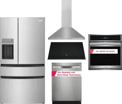 5 Piece Package Includes Refrigerator, Cooktop, Wall Oven, Hood And Dishwasher