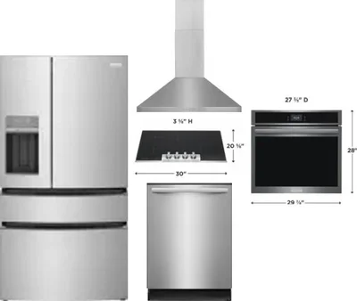 5 Piece Package Includes Refrigerator, Cooktop, Wall Oven, Hood And Dishwasher