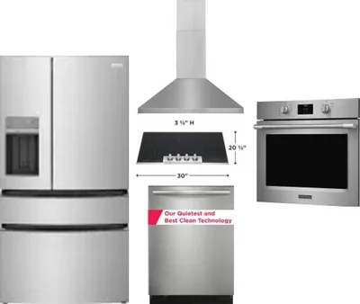 5 Piece Package Includes Refrigerator, Cooktop, Wall Oven, Hood And Dishwasher