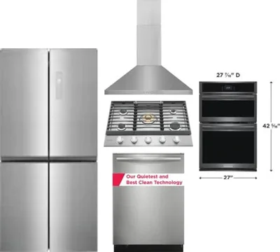 5 Piece Package Includes Refrigerator, Cooktop, Wall Oven, Hood And Dishwasher