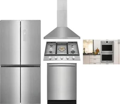 5 Piece Package Includes Refrigerator, Cooktop, Wall Oven, Hood And Dishwasher